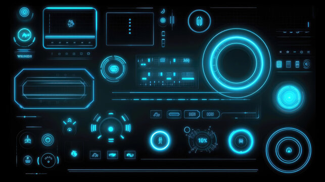 Lught blue glowing neon touch interface controls