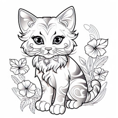 coloring pages cat in black  and white Katze zum Ausmalen