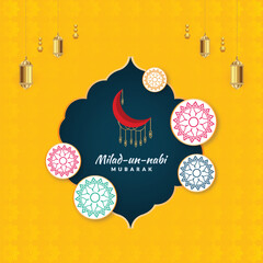 Vector beautiful yellow milad un nabi festival card post, banner, design vector file