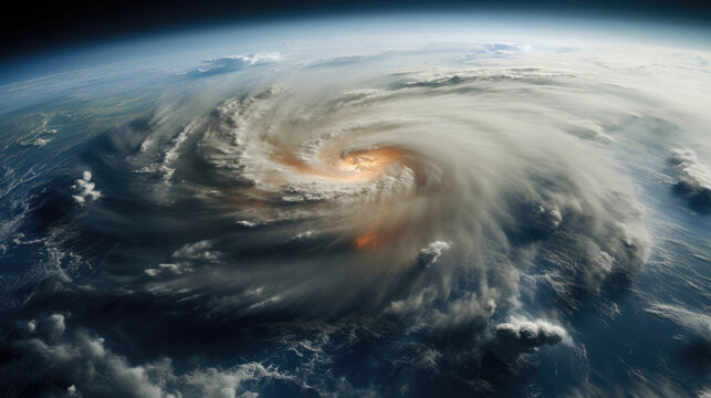 view of the earth from space, visible thunder storm with cloud vortex