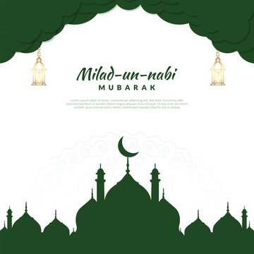 Vector beautiful green milad un nabi festival card design with mosque post, banner, vector file
