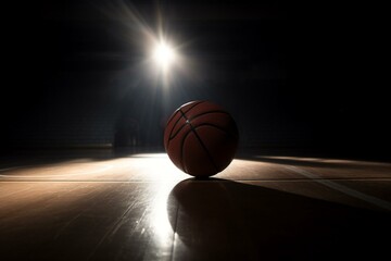 Basketball ball in spotlight on court. Generative AI