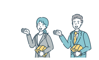 防災　男性　女性　ヘルメット