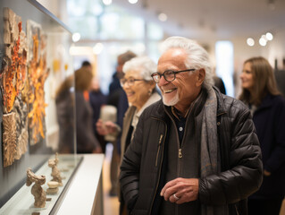 Old people attend art exhibitions - obrazy, fototapety, plakaty