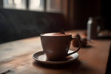 Fototapeta premium cup of hot chocolate standing on a wooden table