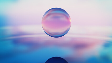 Glass sphere and water ripples 3d render