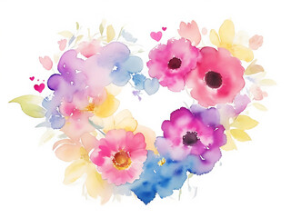 Abstract watercolor love heart with nature elements.