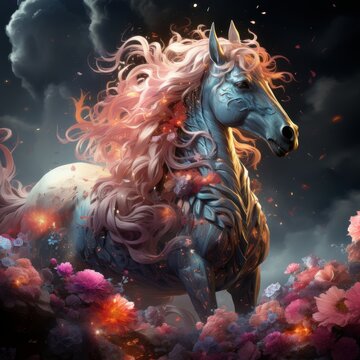 pink fantasy unicorn in a fairy tale