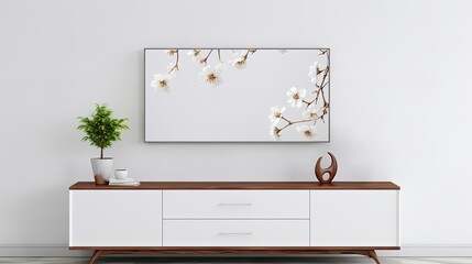 Mockup a TV wall mounted with decoration in living room and white wall
