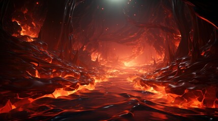 Red streamers of light flow in the air, Fantasy style, highly detailed, dynamic, expressive, clean lines, cinematic, stunning, realistic lighting and shading, vivid, vibrant, 8k, octane render, - obrazy, fototapety, plakaty