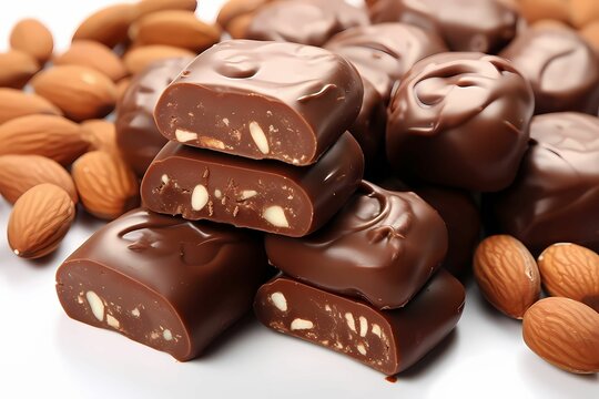 Bittersweet Chocolate with almond nuts, closeup view