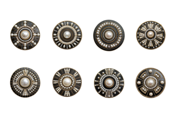 Luxury black and white pearl round jewelry designs, transparent background, generative AI