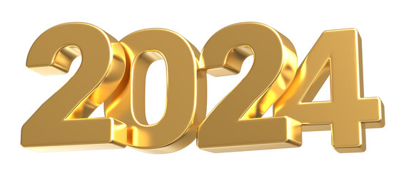 New Year Number 2024 Gold 3D
