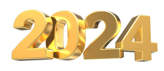 New Year Number 2024 Gold 3D