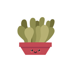 Cute cactus. Flat illustration of a kawaii smiling succulent in a flower pot. Vector 10 EPS.