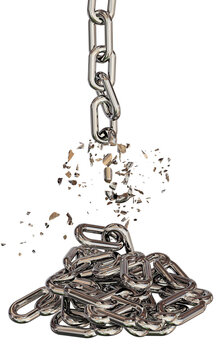 chain breaking, fallen down isolated vertical for background - 3d rendering