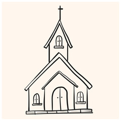 Church Doodle vector icon. Drawing sketch illustration hand drawn cartoon line.