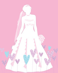 Bride silhouette with flowers, greeting card stock illustration