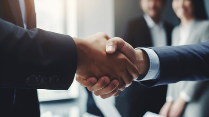 Two business people shaking hands after making successful negotiation