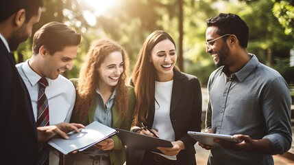 "Modern Office Unity: Capturing Teamwork's Positive Energy and Dedication"