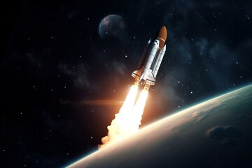 Illustration pf rocket launch into space. Generative AI