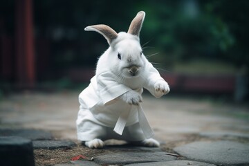 A bunny practicing martial arts. Generative AI