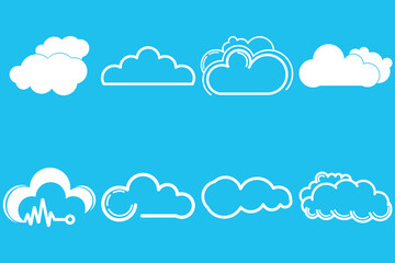 Cloud logo shapes design vector set, blue background. Data technology icon