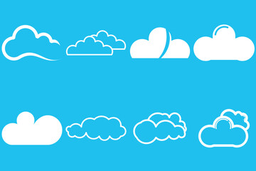 Cloud logo shapes design vector set, blue background. Data technology icon