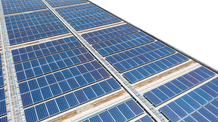 Obraz premium Solar panels background from aerial view on roof of department store.