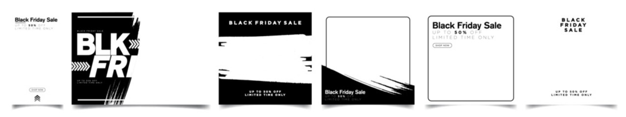 Set of Black Friday Social Media Sales Template Collection Banner, Cards posters, and Story layouts. Black Grunge minimalist design style. Vector Illustration. EPS 10.
