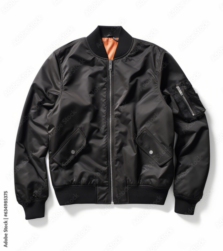 Poster Black bomber jacket isolated on white background