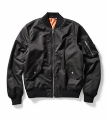 Black bomber jacket isolated on white background