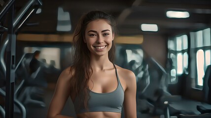 Fototapeta na wymiar Young woman exercising in the gym. Generative AI 