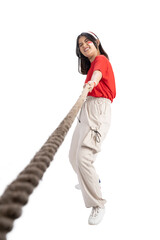 Indonesian girl celebrate Indonesian independence day on 17 August with the tug of war contest