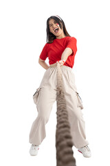 Indonesian girl celebrate Indonesian independence day on 17 August with the tug of war contest