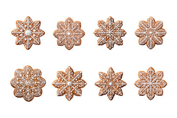 set of christmas gingerbread cookies in transparent background, generative AI - obrazy, fototapety, plakaty