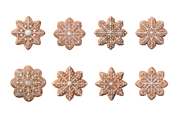 set of christmas gingerbread cookies in transparent background, generative AI