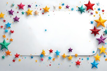 White banner with colorful stars  