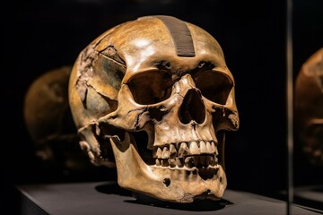 Skull of an Egyptian pharaoh preserved as a mummy. Generative AI