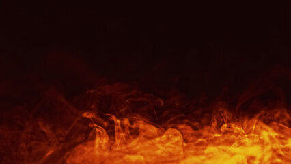 Fire flame. Burning background. Night blaze heat. Defocused orange red color glowing hot fume on dark black abstract empty space.