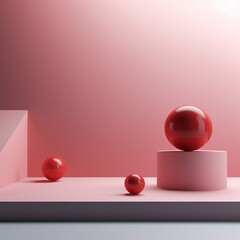 Floating spheres 3d rendering empty space for product show, 
AI generator