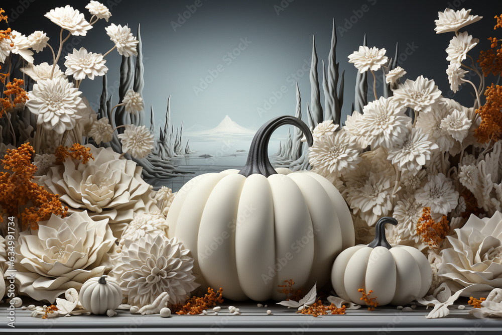 Poster pumpkin. autumn black and white composition with pumpkin and copy space. generative ai technology.