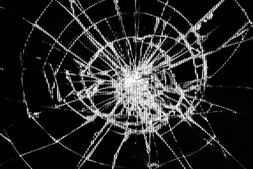 traces of bumps and cracks on a broken LCD screen, computer monitor or TV screen, black and white photo - 634991740