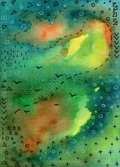 Colorful watercolor background image for print.Cover design,illustration.