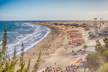 Canary islands Concepts. View of Playa del Ingles Beach in Maspalomas Located in Gran Canaria with...