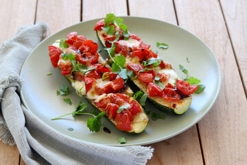 zucchini with halloumi cheese and tomato