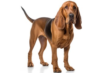 Bloodhound Dog Upright On A White Background - obrazy, fototapety, plakaty
