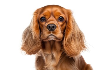 Cavalier King Charles Spaniel Dog Stands On A White Background