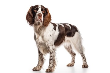 English Springer Spaniel Dog Stands On A White Background