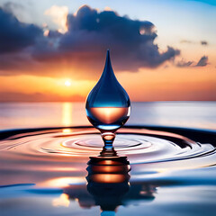 3D Water drop of Clean water, Vector isolated Transparency Single Blue Shiny Raindrop with water splashes, Element Design concept for World Water day, Earth Day. Generative AI